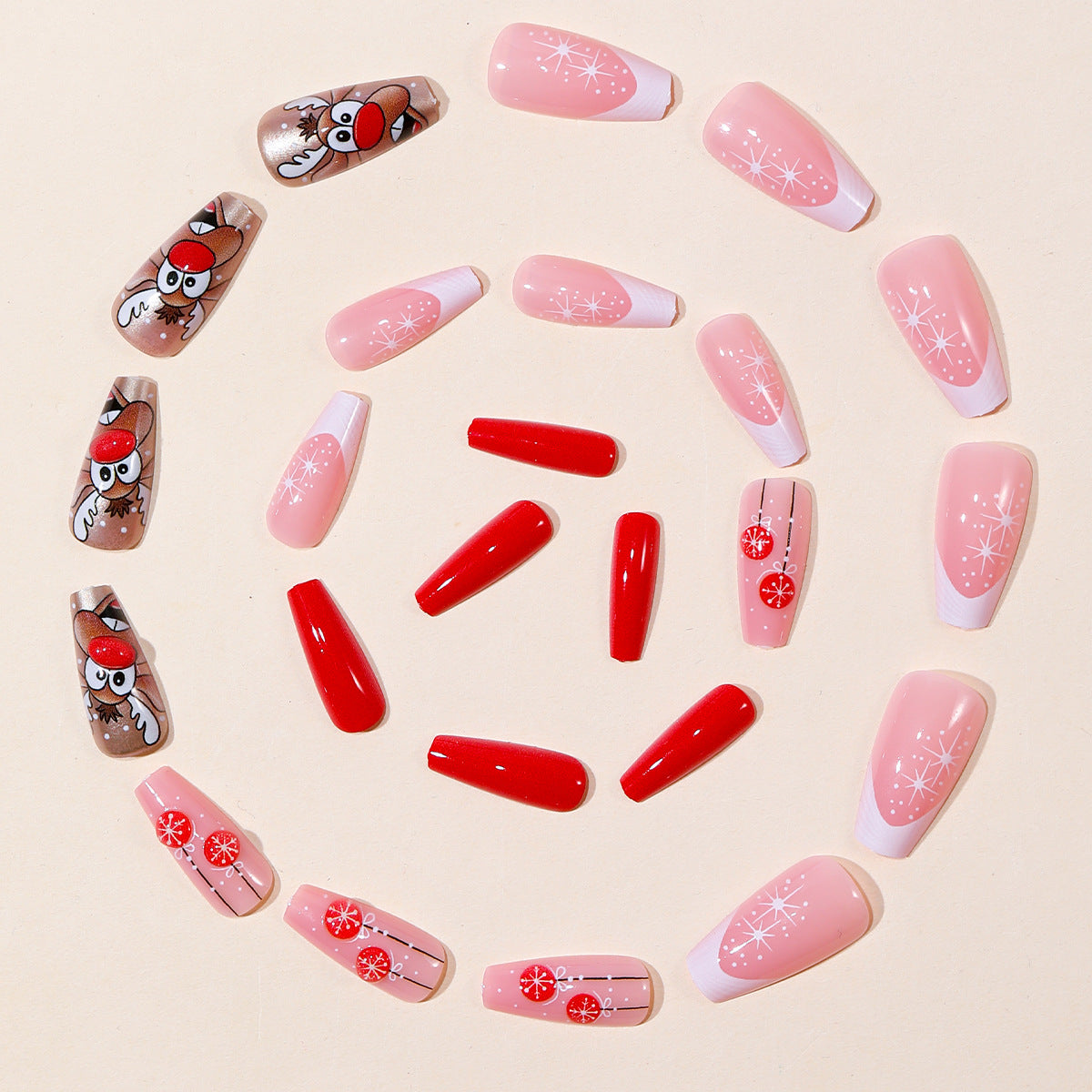24pcs/Set White French Tips with Reindeer Press-On Nails