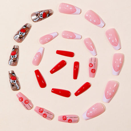 24pcs/Set White French Tips with Reindeer Press-On Nails