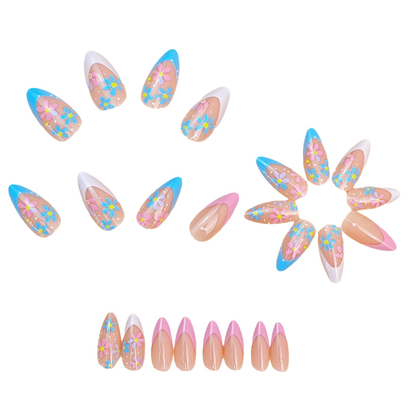 24pcs/Set Color Block French Daisy Nails