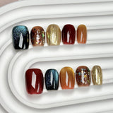 (Handmade) 10pcs/Set Autumn Multicolor Cat Eye Glitter Press-On Nails