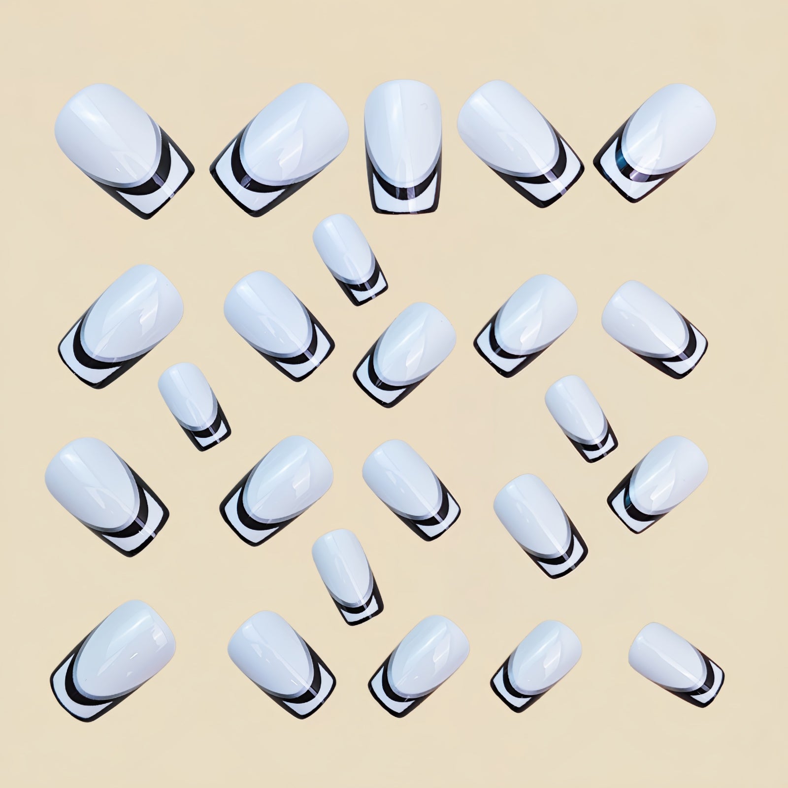 24pcs/Set Black & White French Tips Press-On Nails
