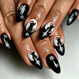 30pcs/Set Black Cat & Snowflakes Press On Nails