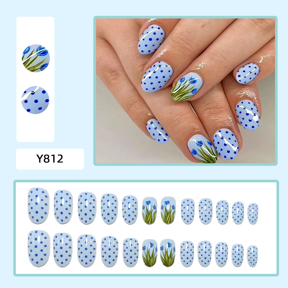 24pcs/Set Countryside Polka Dot Tulip Press-On Nails