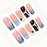 24pcs/Set Black & Yellow Striped French Press-On Nails
