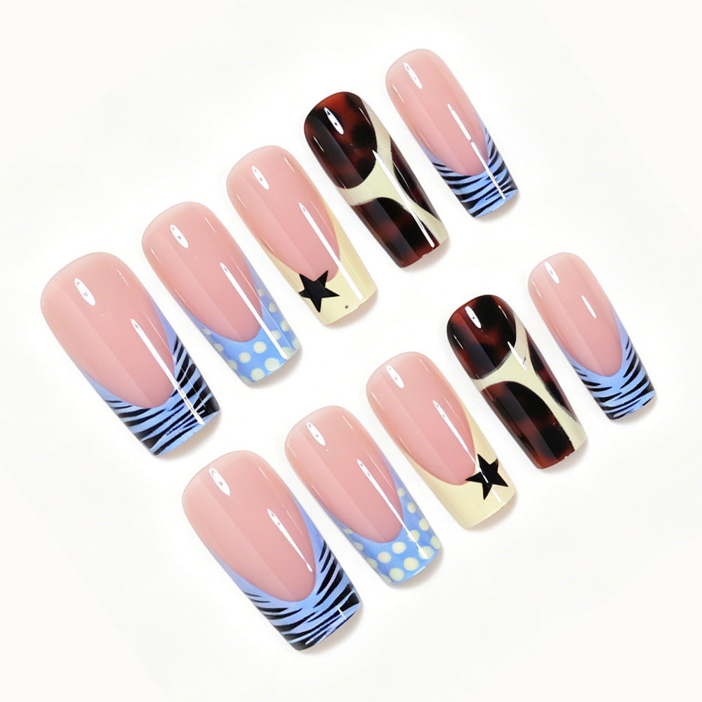 24pcs/Set Black & Yellow Striped French Press-On Nails