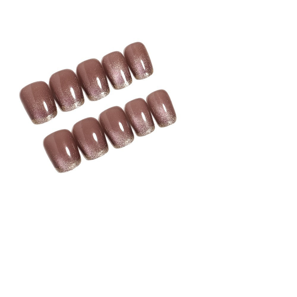 24pcs/Set Gold Edge Purple Cat Eye Press On Nails