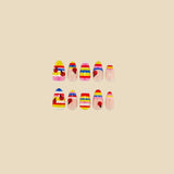 30pcs/Set Rainbow Stripe 3D Ladybug Press On Nails