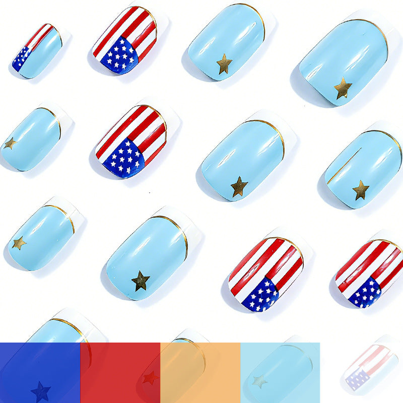 24pcs/Set American Flag Stars & Stripes French Tips Press-On Nails