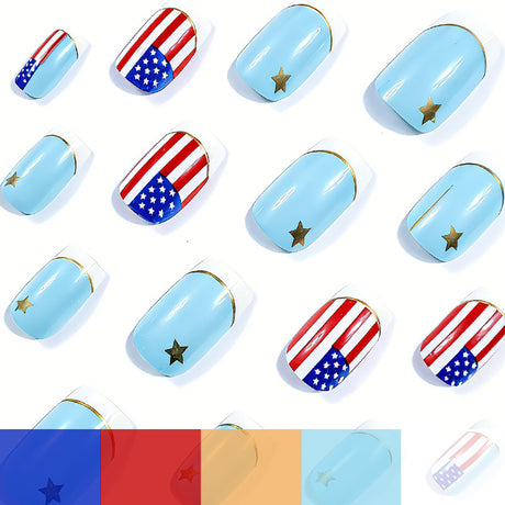 24pcs/Set American Flag Stars & Stripes French Tips Press-On Nails