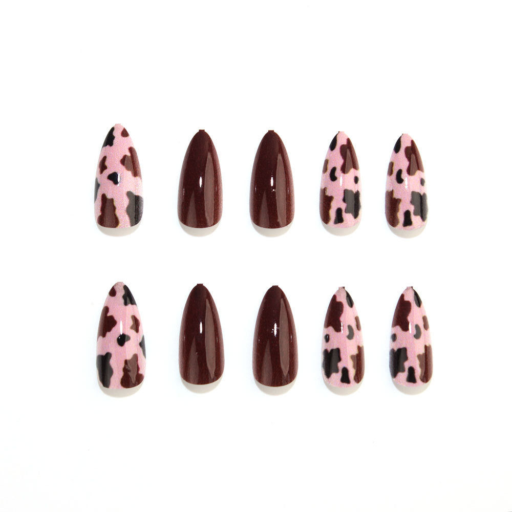 24pcs/Set Chocolate Brown Leopard Print Press On Nails
