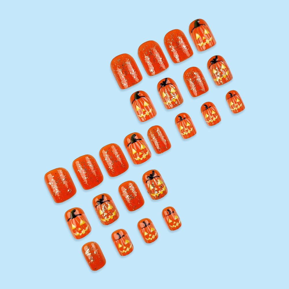 24pcs/Set 3D Pumpkin Face Press On Nails