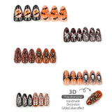 24pcs/Set 3D Golden Floral Spider Web Press On Nails
