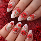 24pcs/Set Poppy Print Press-On Nails