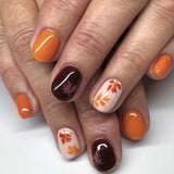 24pcs/Set Deep Brown & Red Leaves Press On Nails