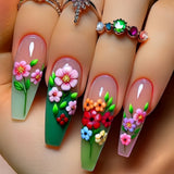 24pcs/Set Green Botanical Floral Press-On Nails