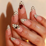 24pcs/Set Black & White Polka Dot Ladybug French Press On Nails