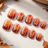 24pcs/Set Glitter Maple Leaf Pattern Press-On Nails