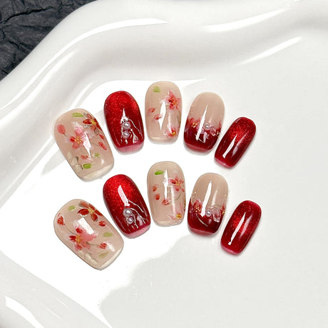 (Handmade) 10pcs/Set Hand-painted Butterfly Press-On Nails