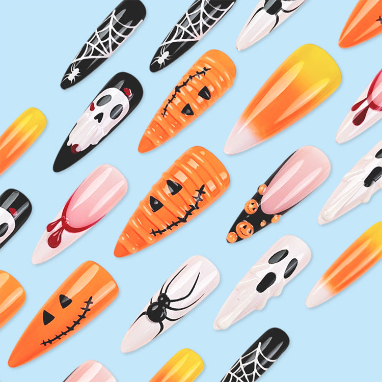 24pcs/Set 3D Pumpkin & Spider Press-On Nails