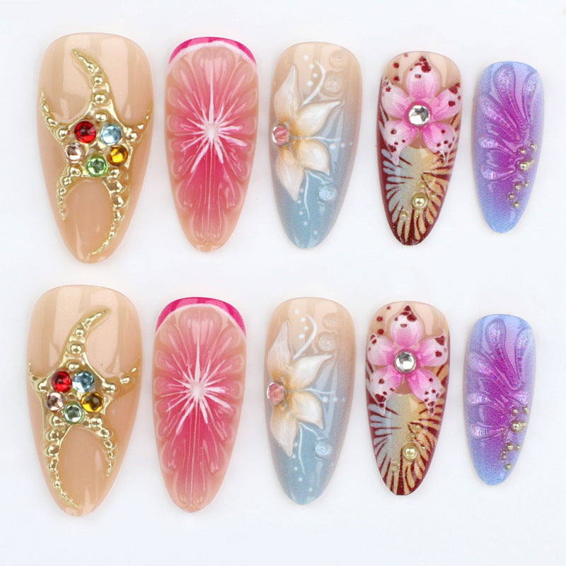 24pcs/Set Rose Pink Ombre 3D Flower Press-On Nails