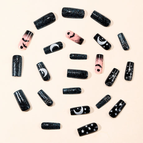 24pcs/Set Starry Night Moon & Bats Press-On Nails
