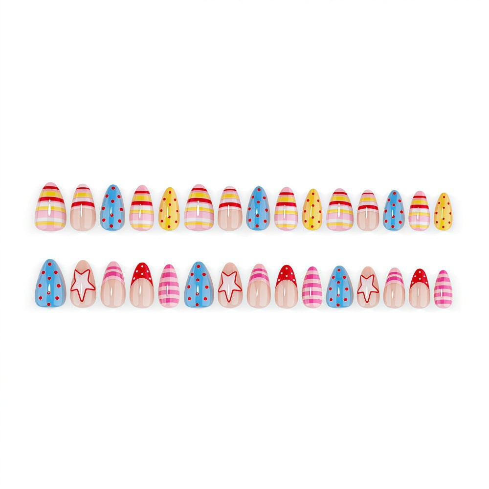 24pcs/Set Striped Polka Dot Star French Press On Nails