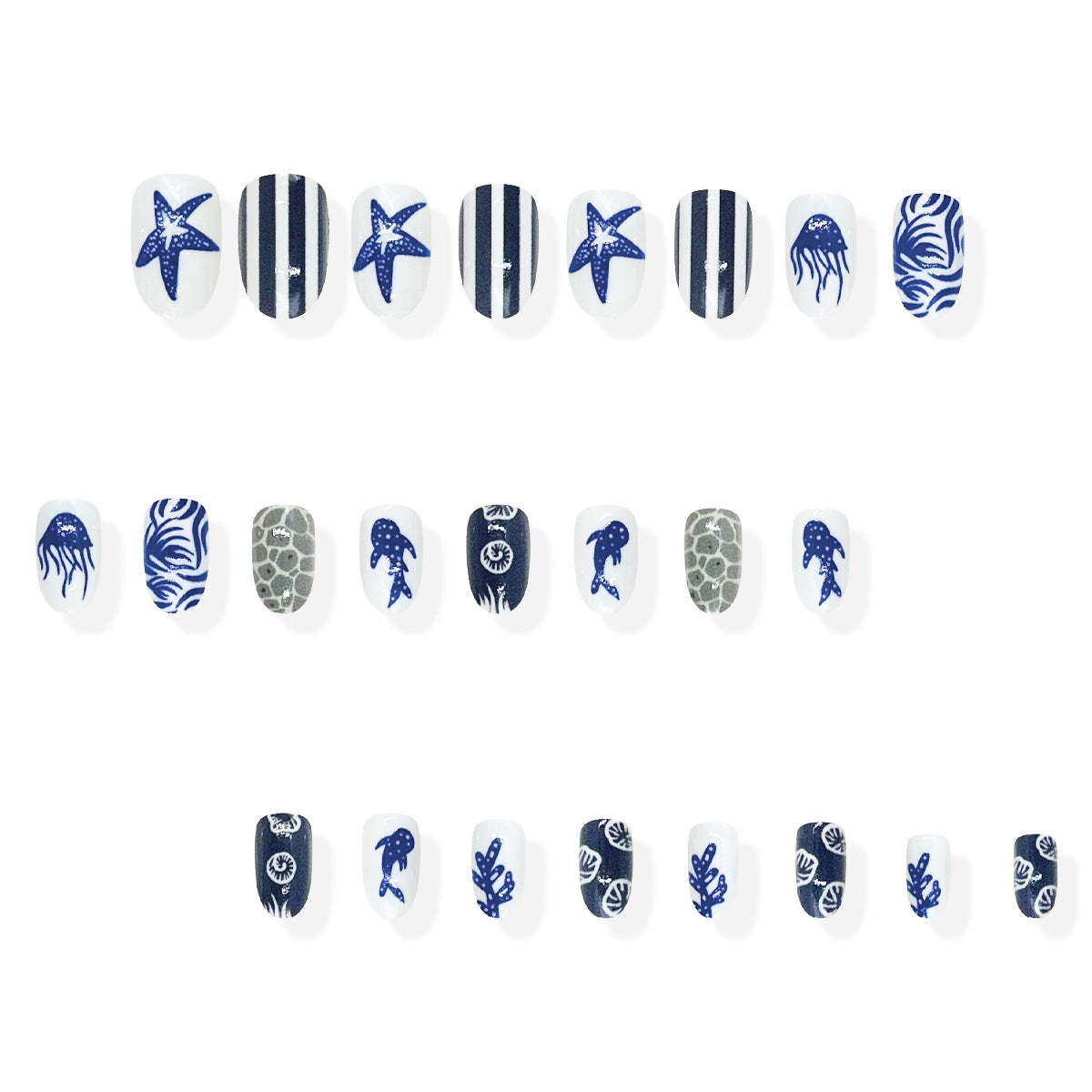 24pcs/Set Ocean Coral Wave Pattern Press-On Nails
