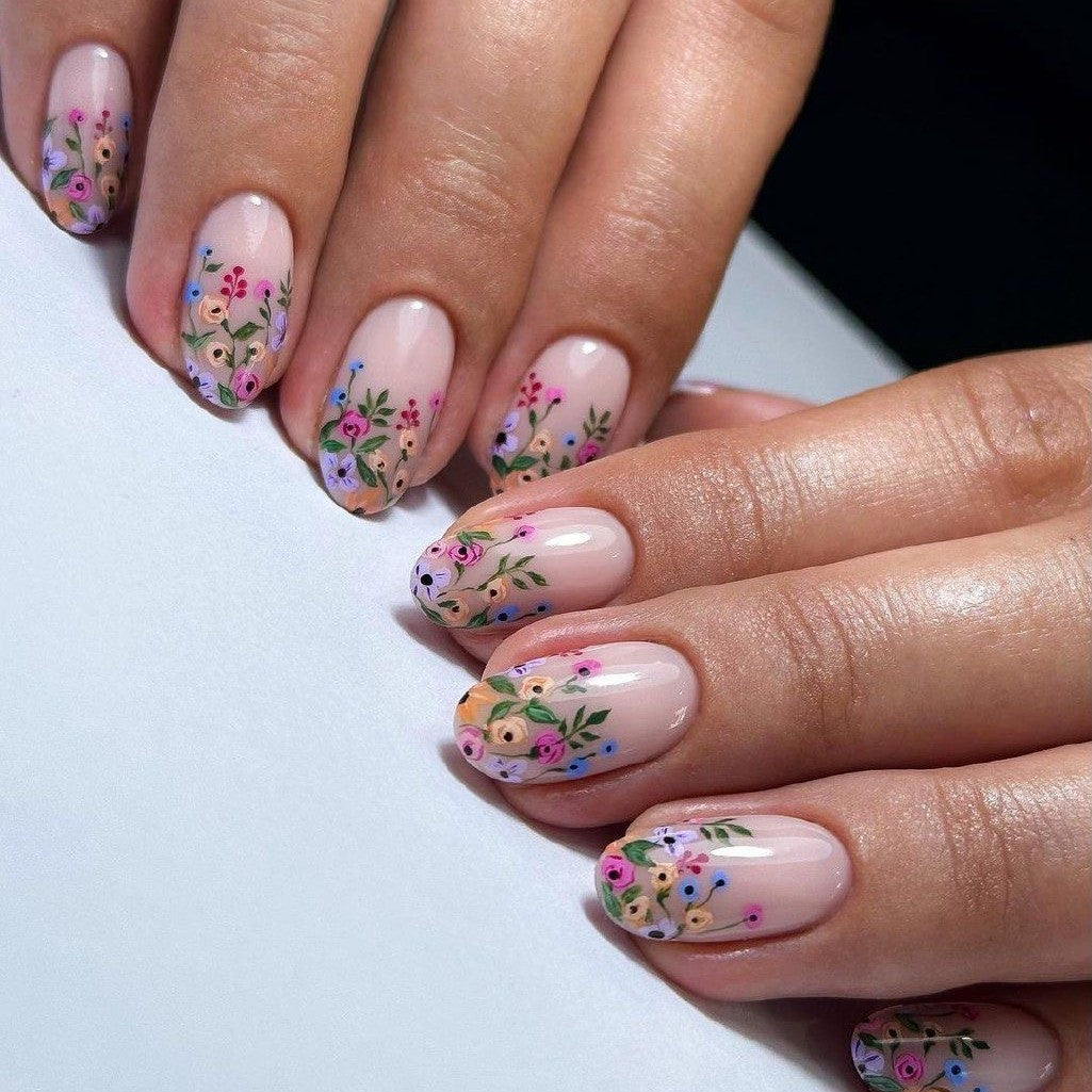 24pcs/Set Floral French Press On Nails