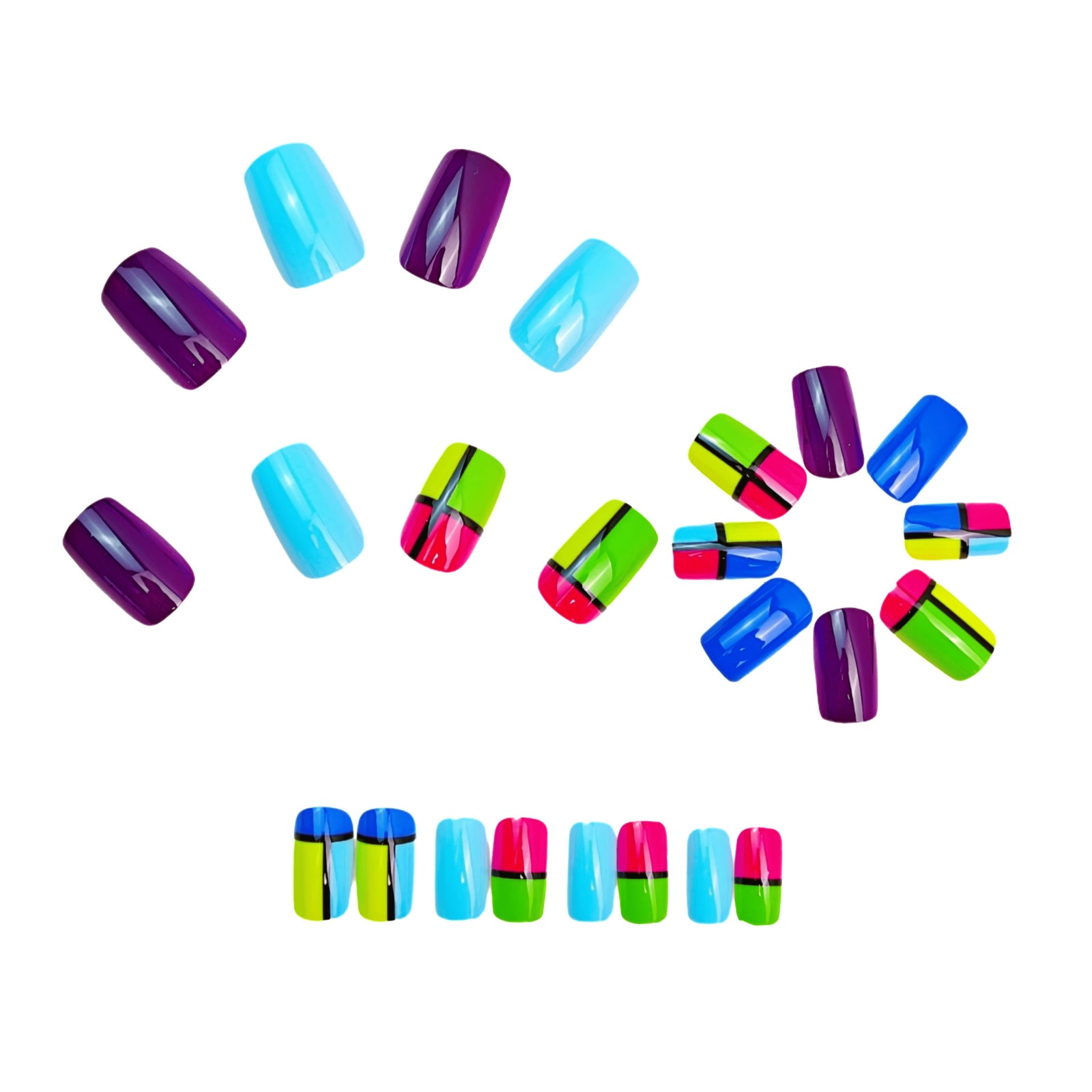 24pcs/Set Color Block Geometric Lines Press-On Nails