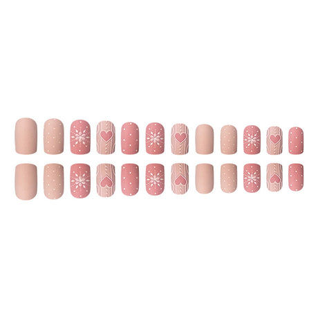 24pcs/Set Frosted Snowflake Heart Press-On Nails