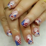 24pcs/Set V-Shaped French Tip Red, White & Blue Star Press-On Nails