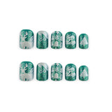 24pcs/Set Green Shimmer Cedar Press-On Nails