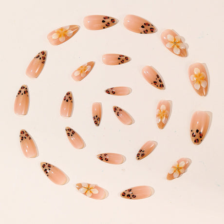24pcs/Set Gradient Leopard Cat-Eye French Floral Press-On Nails
