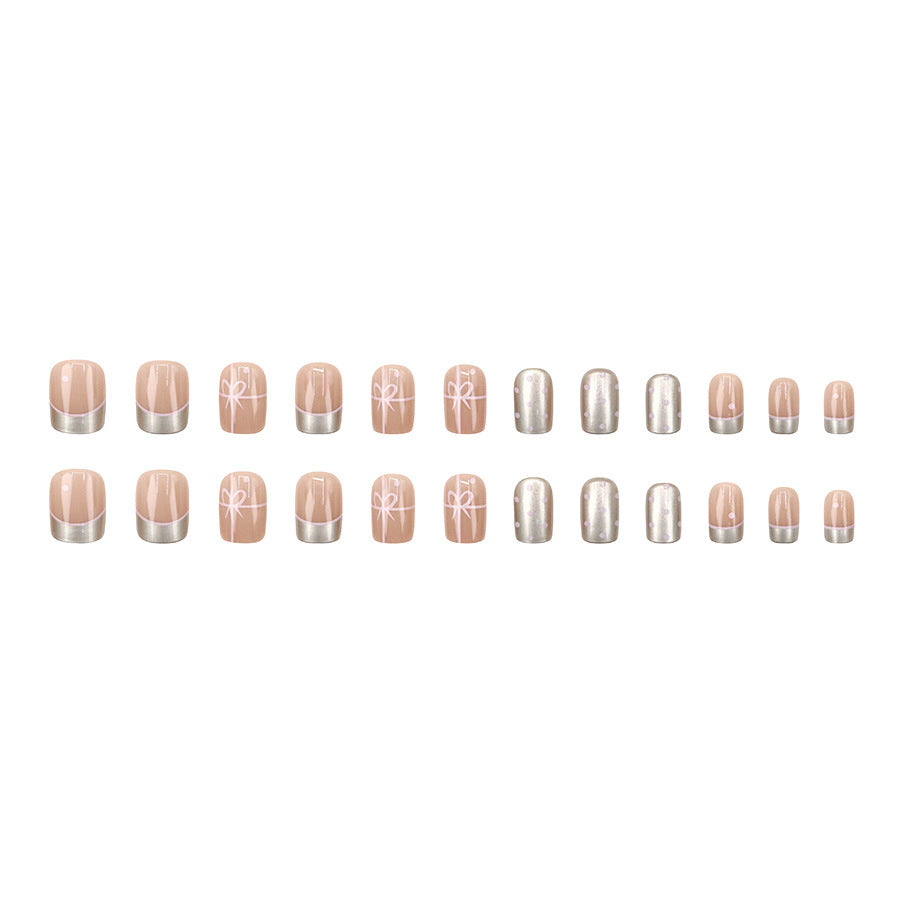 24pcs/Set Bow Polka Dot French Press On Nails