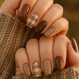 24pcs/Set Brown Stripes Press-On Nails