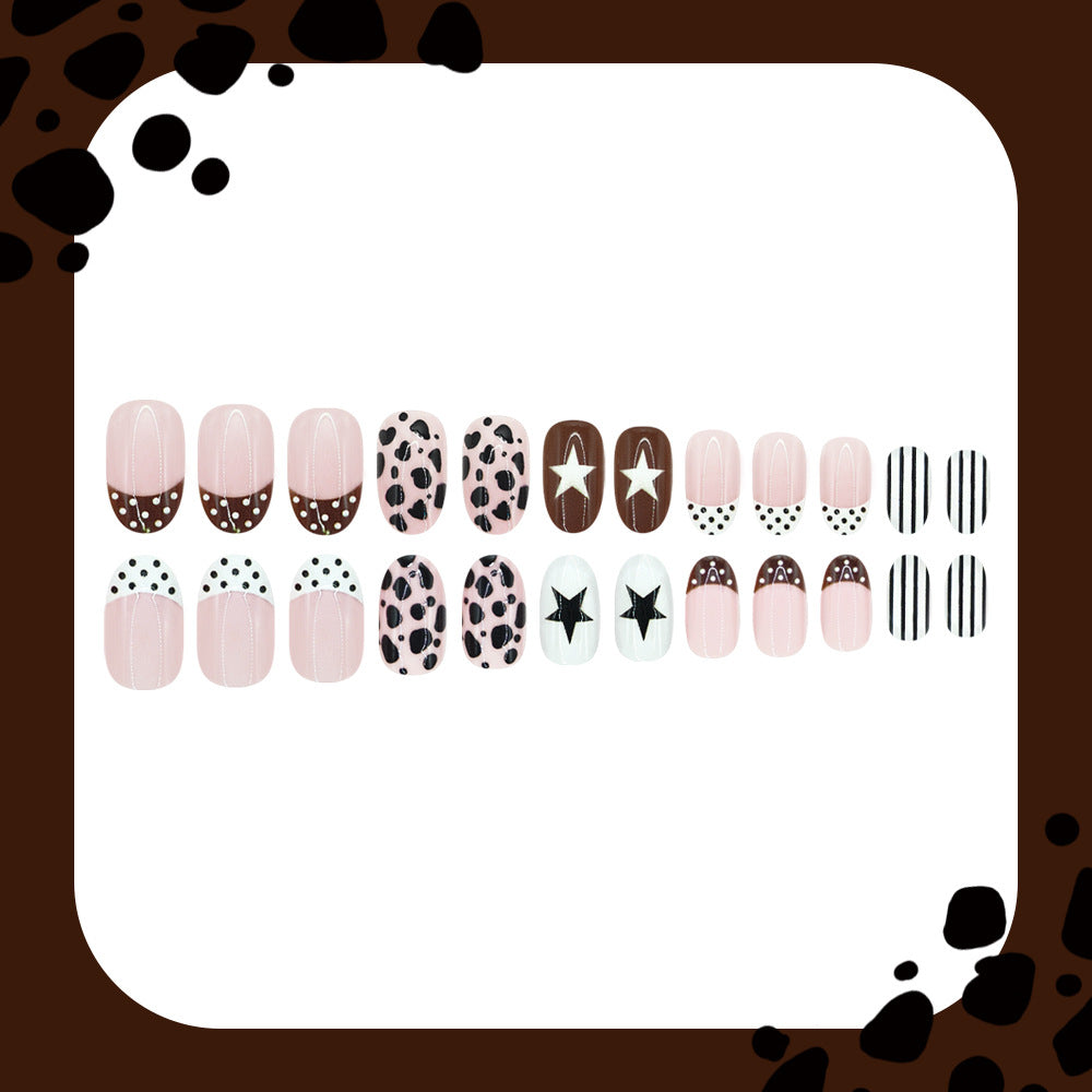 24pcs/Set Striped & Polka Dot French Press On Nails