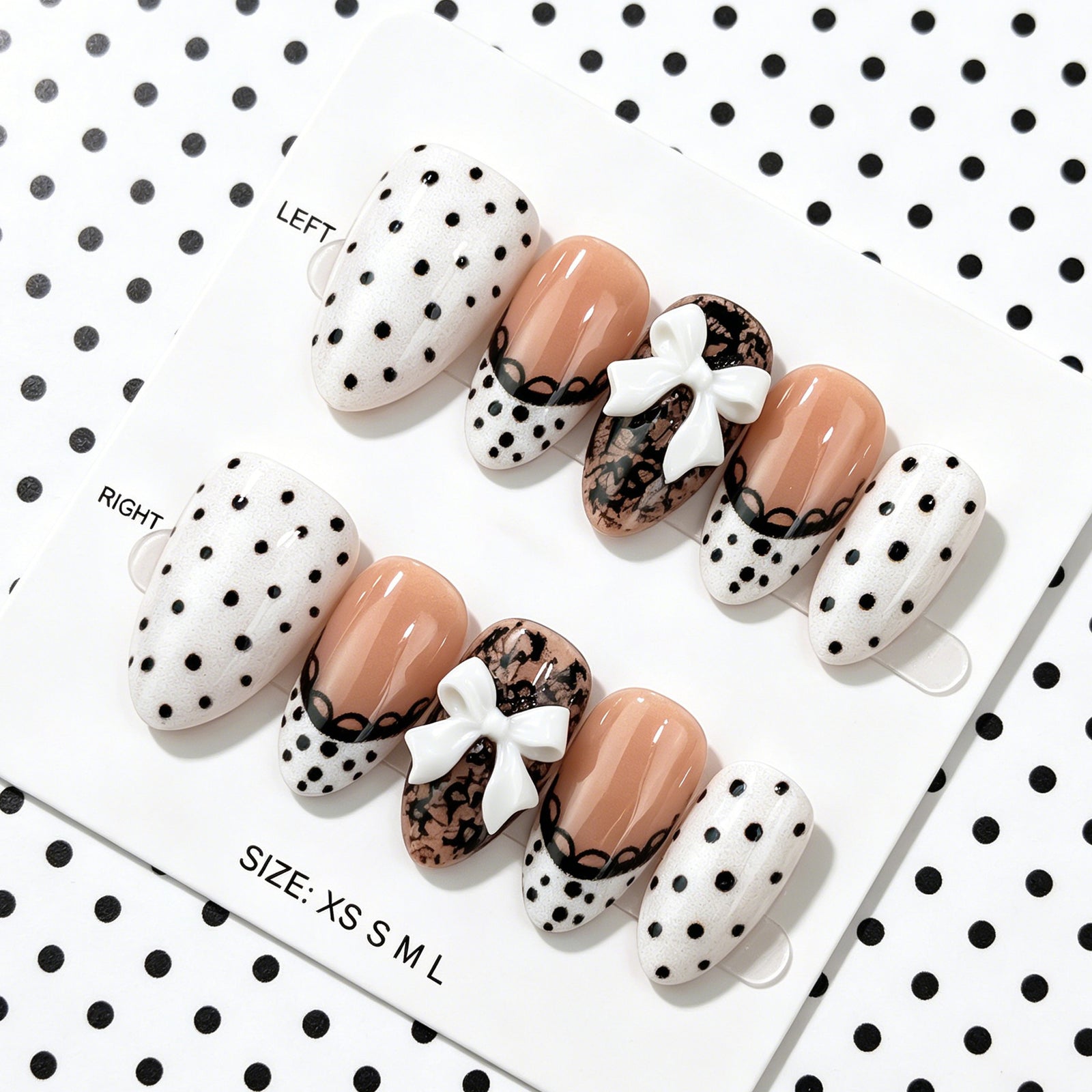 30pcs/Set Black Polka Dot French Press On Nails