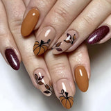 24pcs/Set Maple Leaf & Pumpkin Press-On Nails