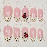 (Handmade) 10pcs/Set Yellow French Polka Dot Ladybug Press-On Nails