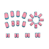 24pcs/Set Pink and Green Color-Block French Tips with 3D Flowers Press-On Nails