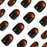 24pcs/Set Brown Cat Eye Press On Nails