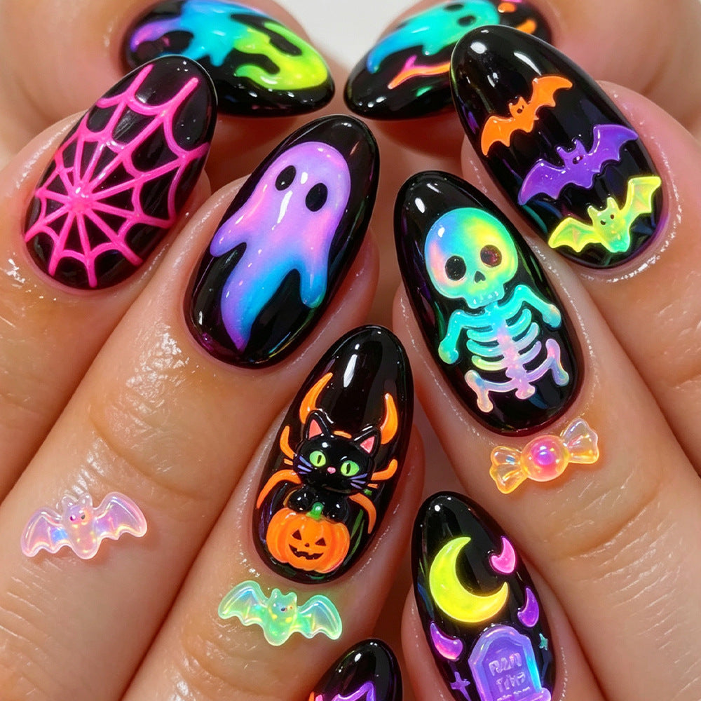 30pcs/Set Ghost Spider Flames & Skulls Press-On Nails