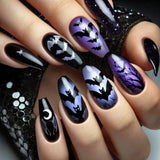 24pcs/Set Black & Purple Ombre Bat Crescent Moon Press On Nails