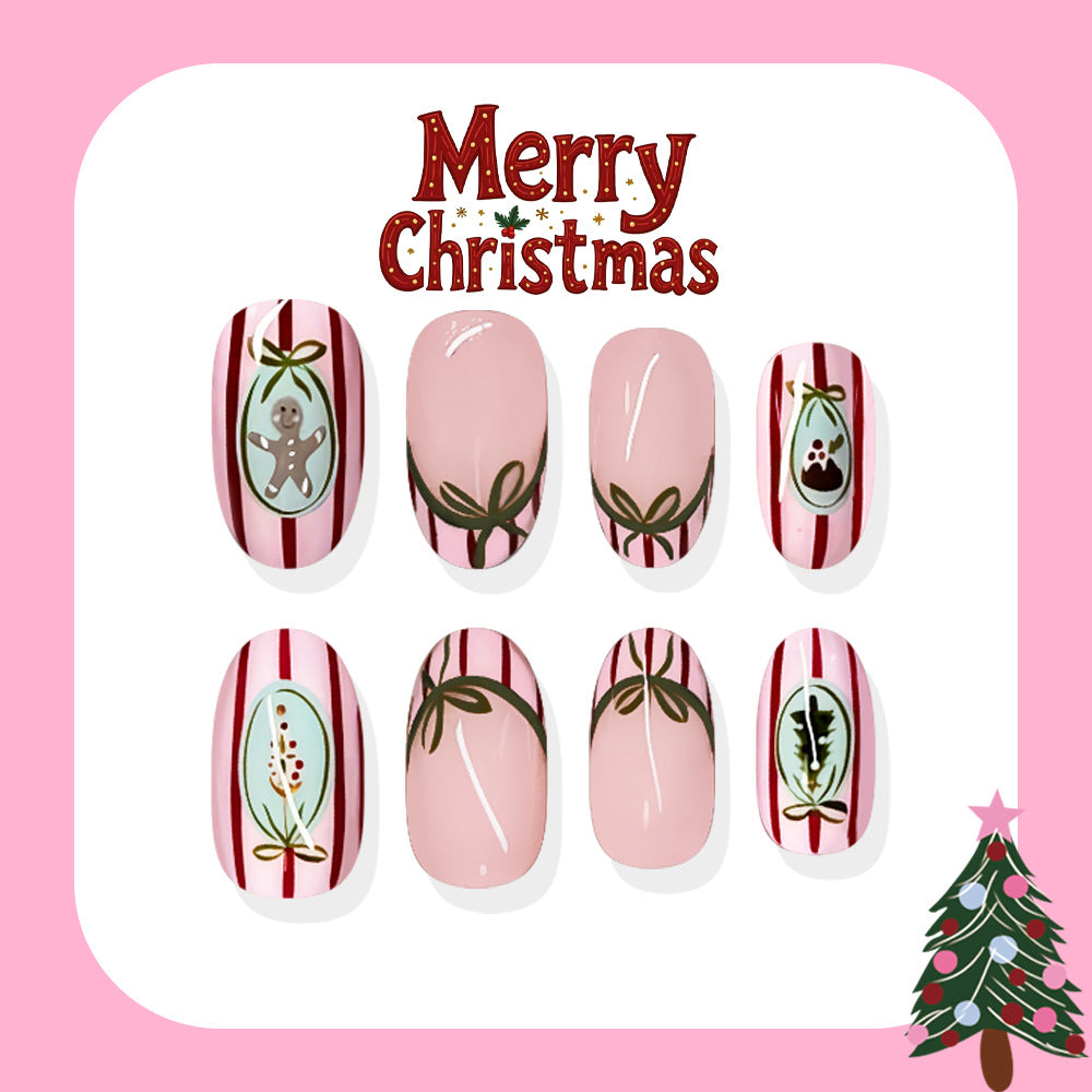 24pcs/Set Bow French Tip Striped Press On Nails