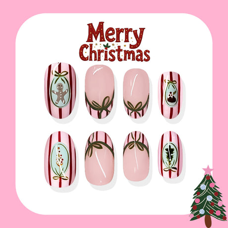 24pcs/Set Bow French Tip Striped Press On Nails