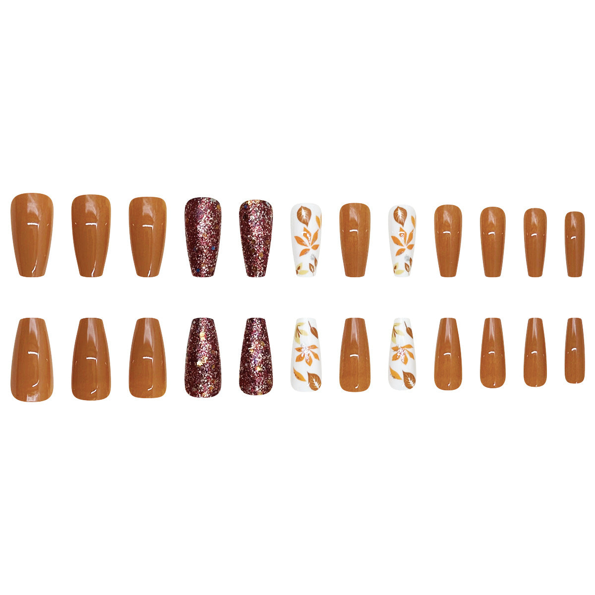 24pcs/Set Fall Maple Leaves Press On Nails