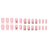 24pcs/Set Leopard French with 3D Floral Press-On Nails
