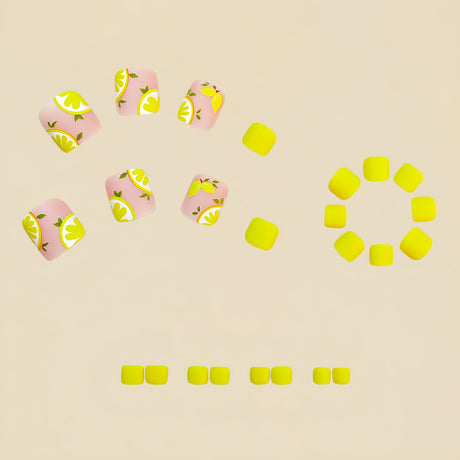 24pcs/Set Matte Yellow Lemons Press On Toe Nails