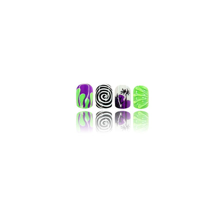 24pcs/Set Green & Purple Spiderweb Spiral Stripes Press On Nails