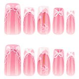 24pcs/Set White French Tip Heart Bow Press-On Nails